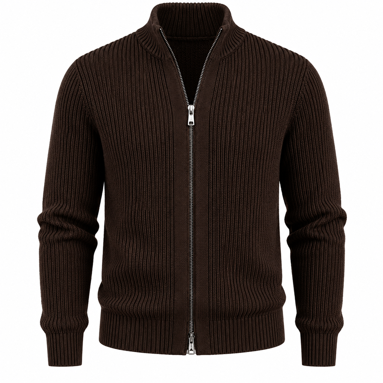 Anti-Pilling Cotton Zip Sweater — Ribbed Oversized Dark