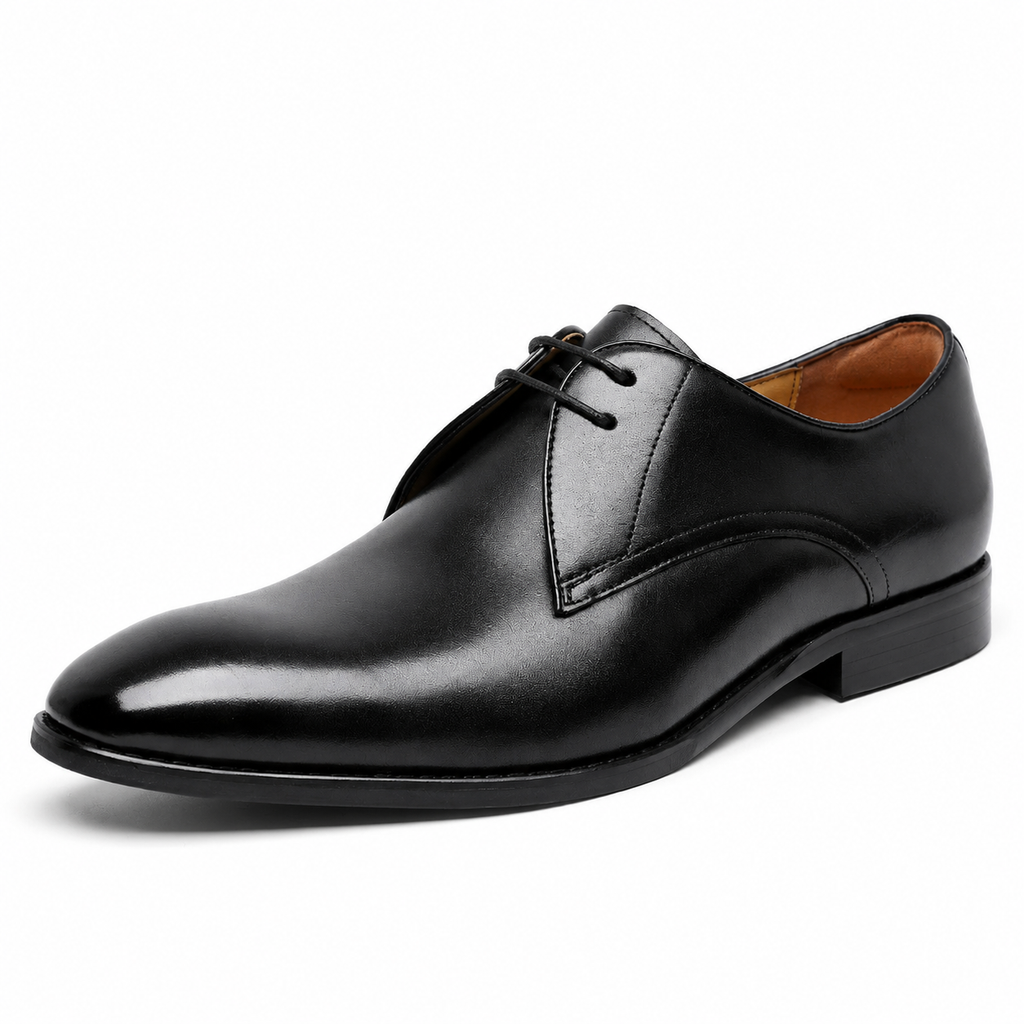 Burnished Derby Shoes — Genuine Leather Open Lace Business