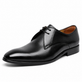Burnished Derby Shoes — Genuine Leather Open Lace Business