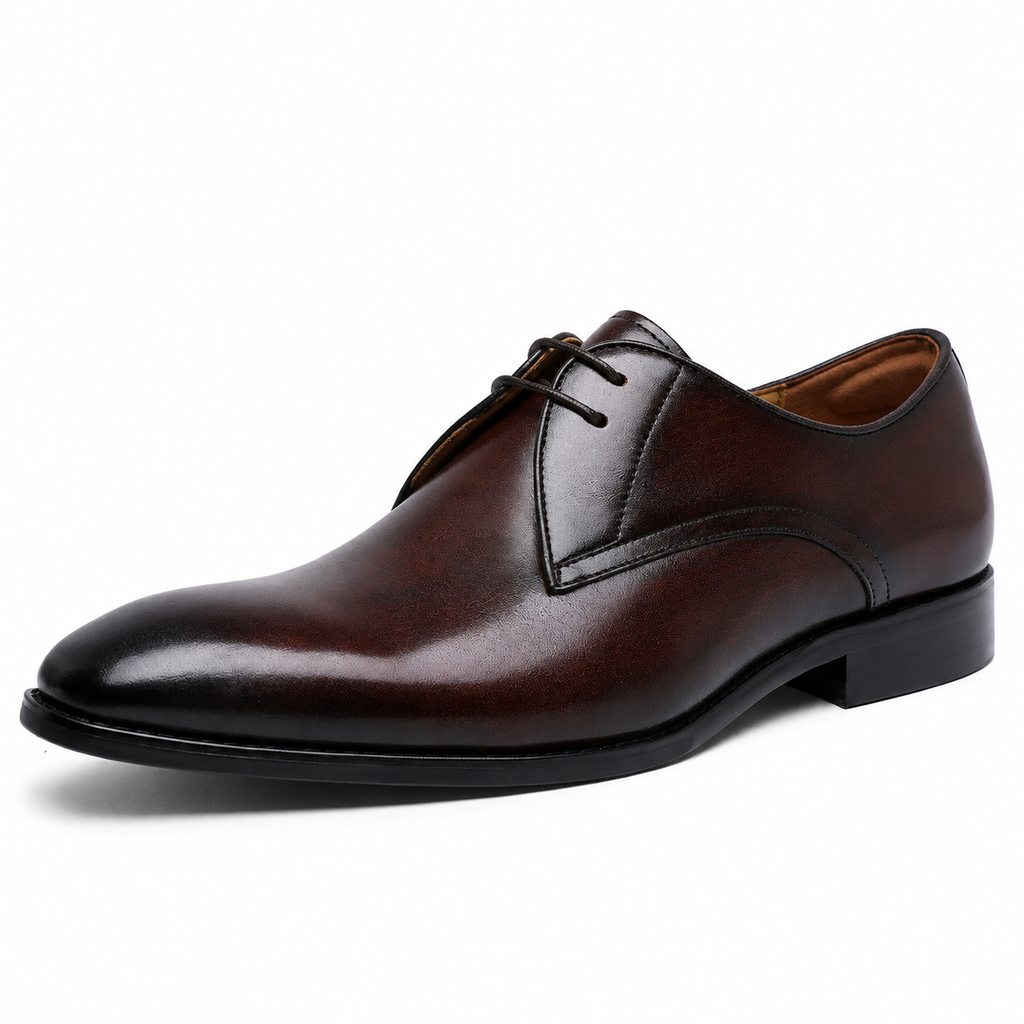 Burnished Derby Shoes — Genuine Leather Open Lace Business