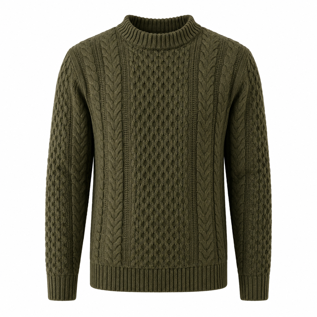Cable Knit Wool Crew Sweater — Textured Artisan
