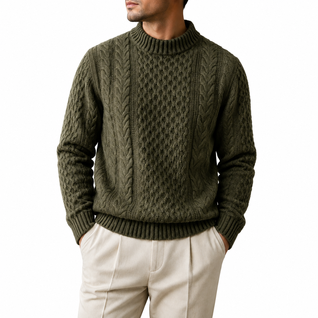 Cable Knit Wool Crew Sweater — Textured Artisan