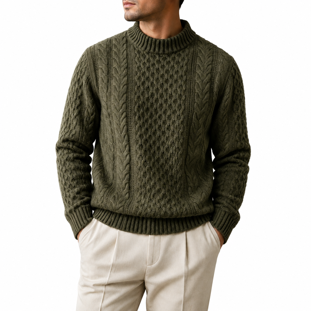Cable Knit Wool Crew Sweater — Textured Artisan