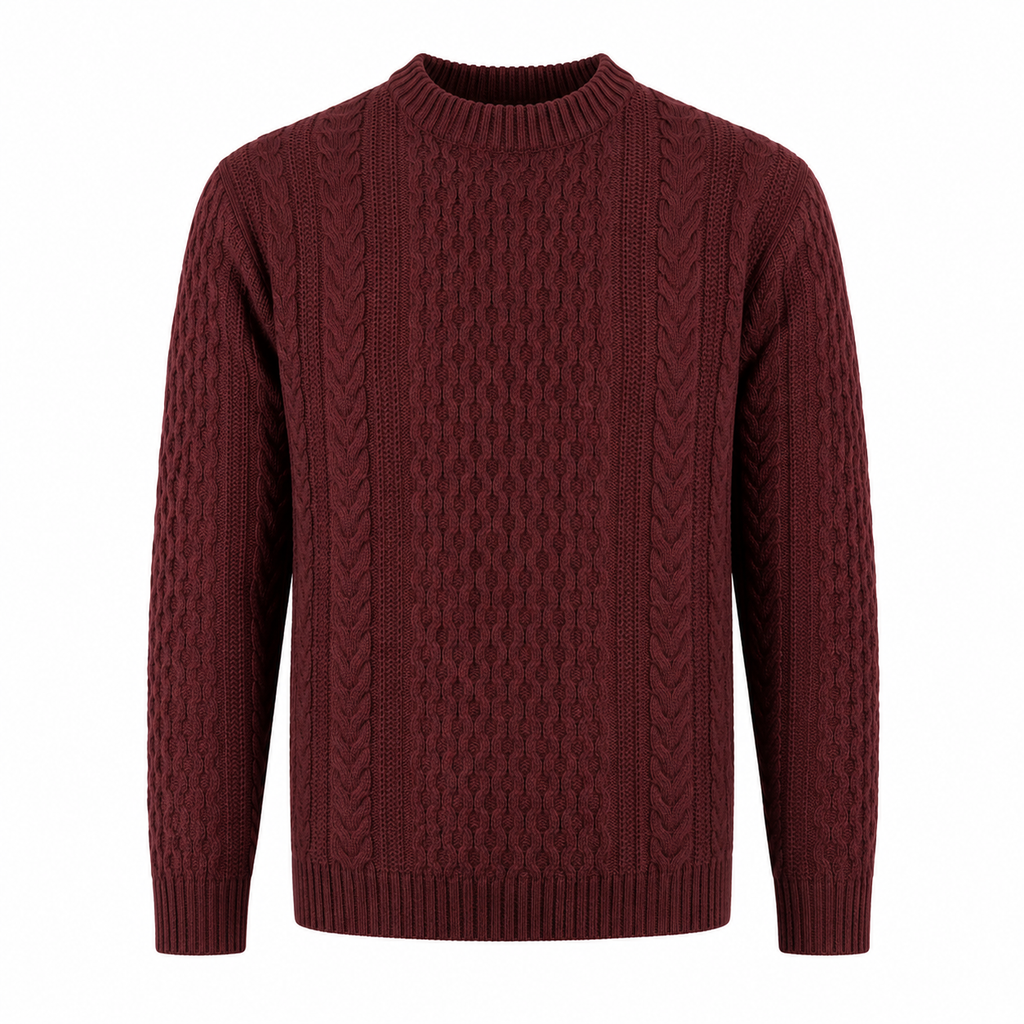 Cable Knit Wool Crew Sweater — Textured Artisan