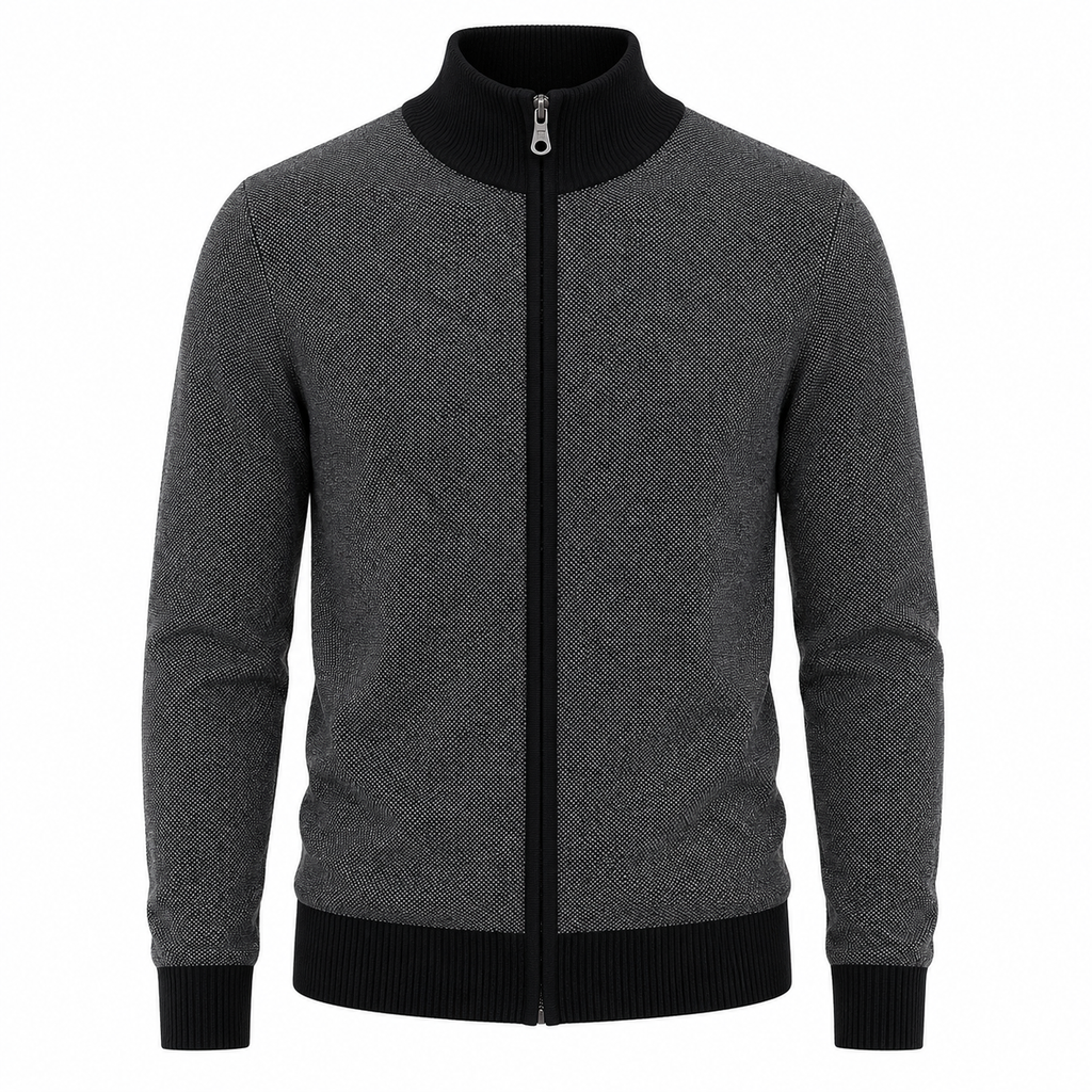 Cashmere Zip Sweater — Jacquard Contrast Collar