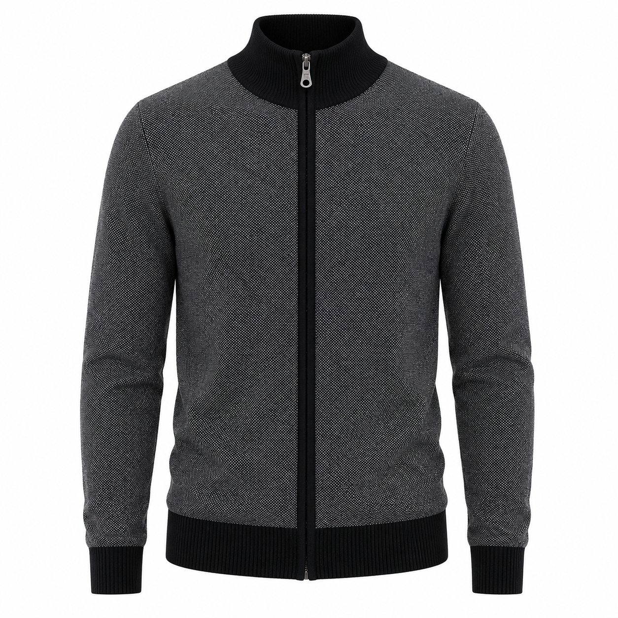 Cashmere Zip Sweater — Jacquard Contrast Collar