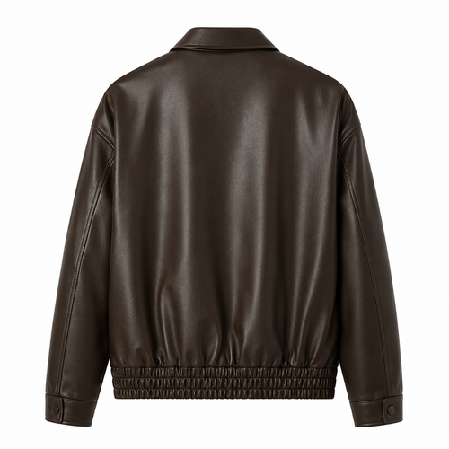 Cognac Leather Bomber Jacket — Autumn Trendy Slim Fit