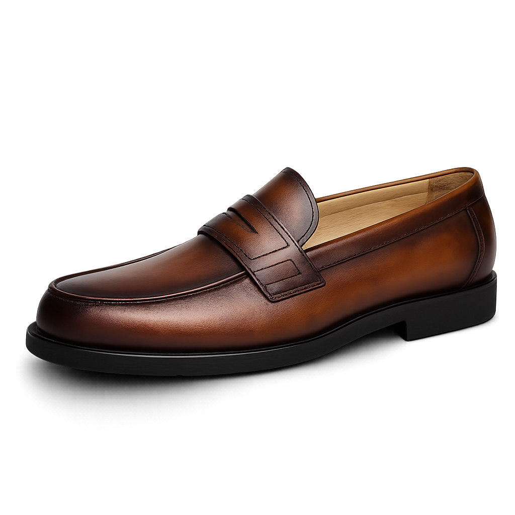 First-Layer Cowhide Penny Loafers — British Gentleman Round Toe