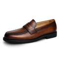 First-Layer Cowhide Penny Loafers — British Gentleman Round Toe
