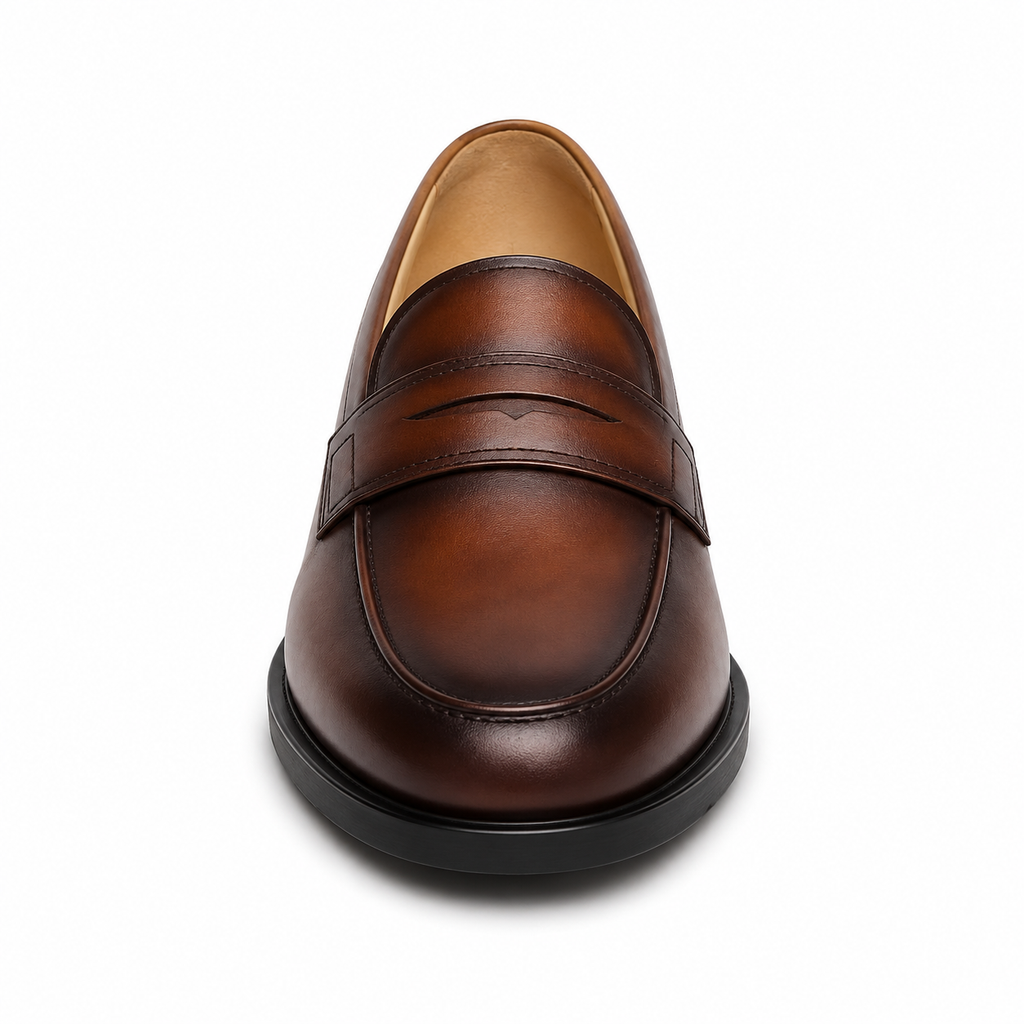 First-Layer Cowhide Penny Loafers — British Gentleman Round Toe