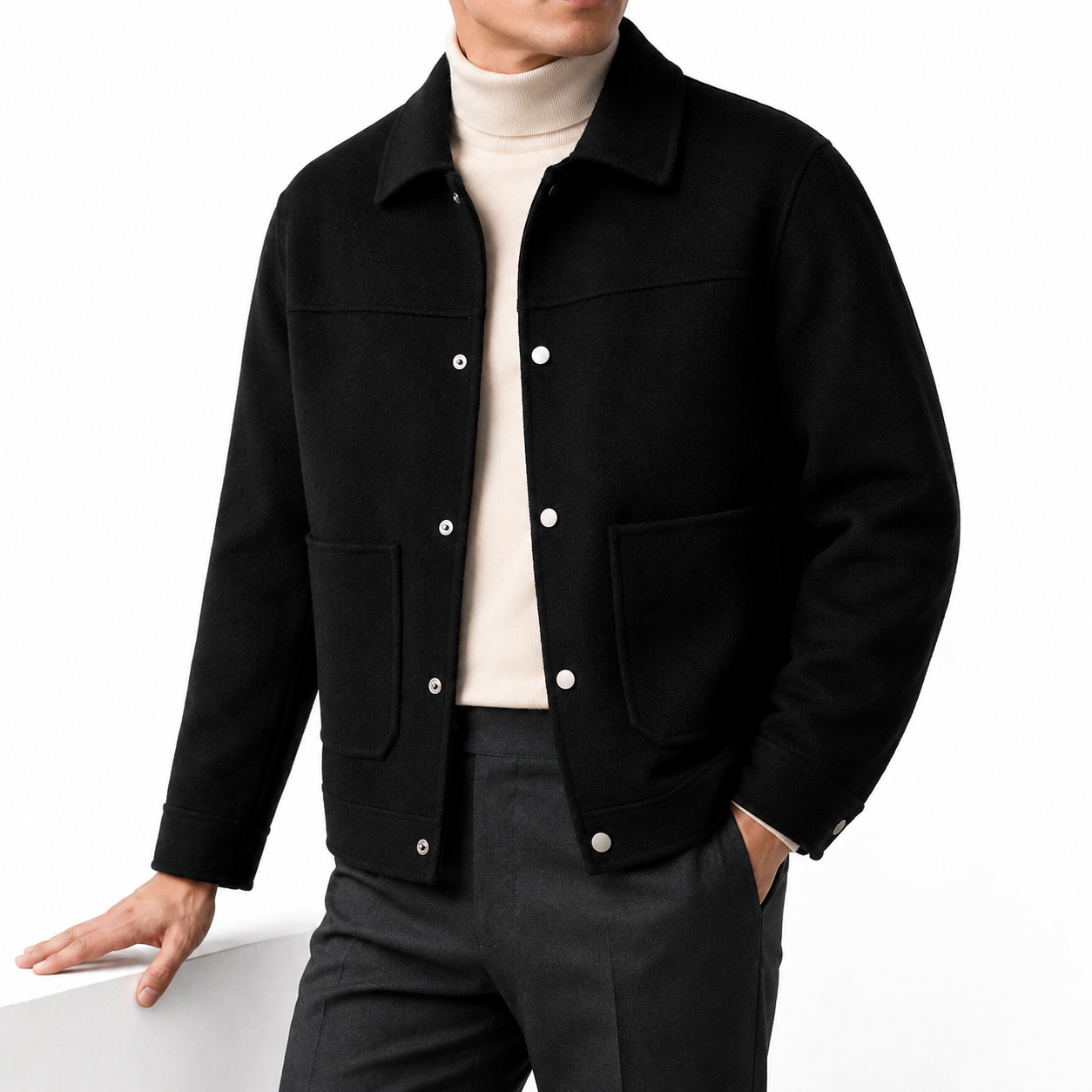 Imperial Wool Chore Jacket — Double-Face Noir