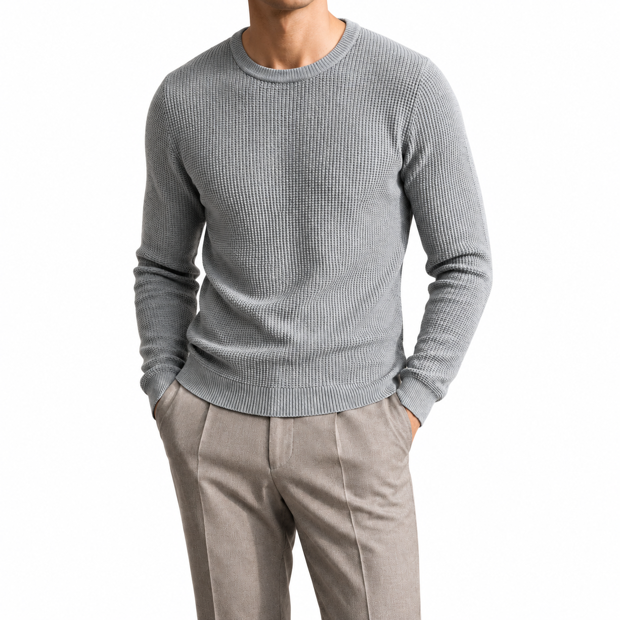 Korean Cashmere Crew Neck Sweater — Ribbed Luxe