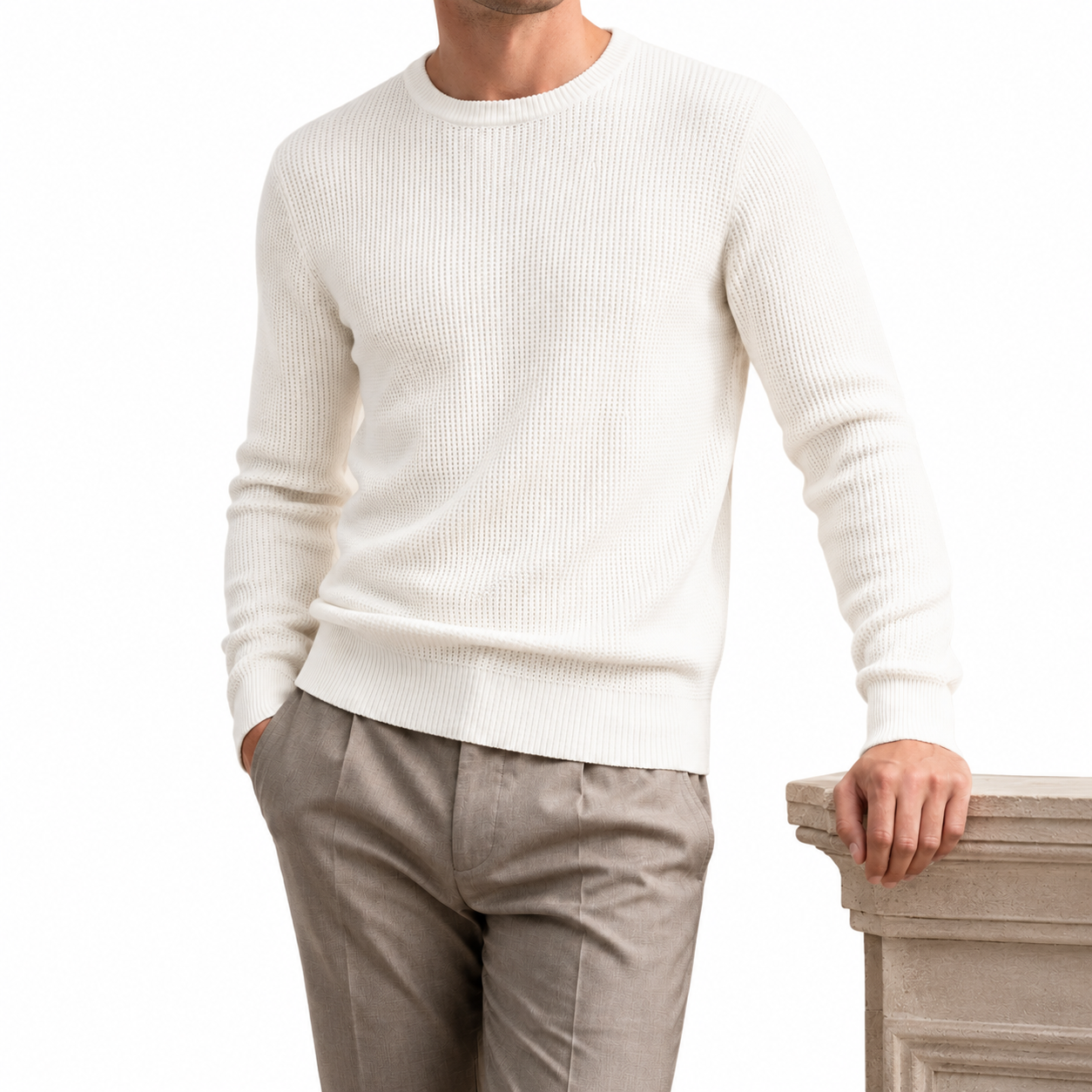 Korean Cashmere Crew Neck Sweater — Ribbed Luxe