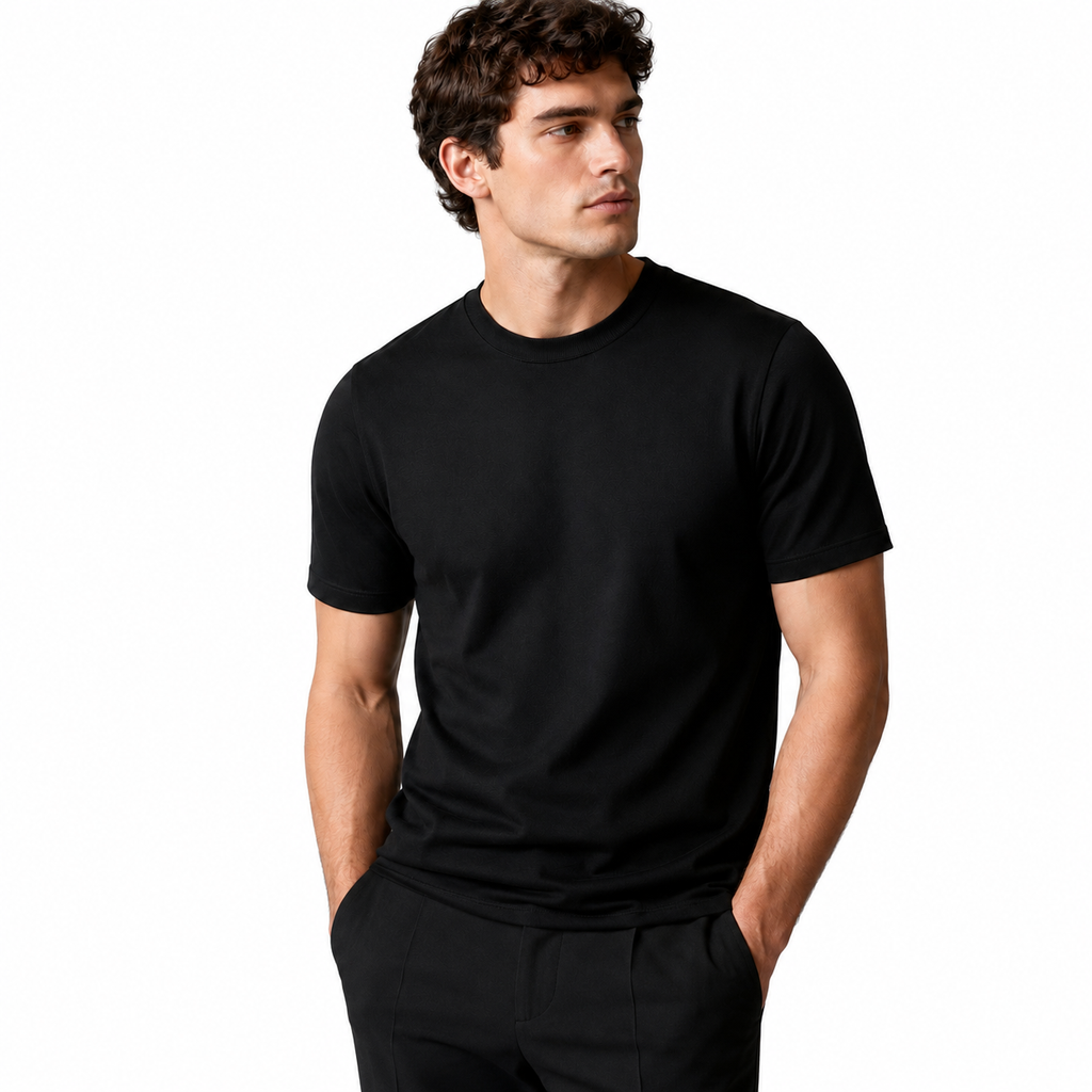Long-Staple Cotton Crew Neck T-Shirt — Wrinkle-Free Loose Fit