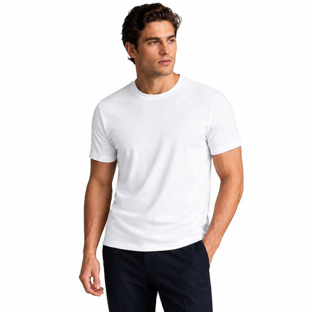 Long-Staple Cotton Crew Neck T-Shirt — Wrinkle-Free Loose Fit