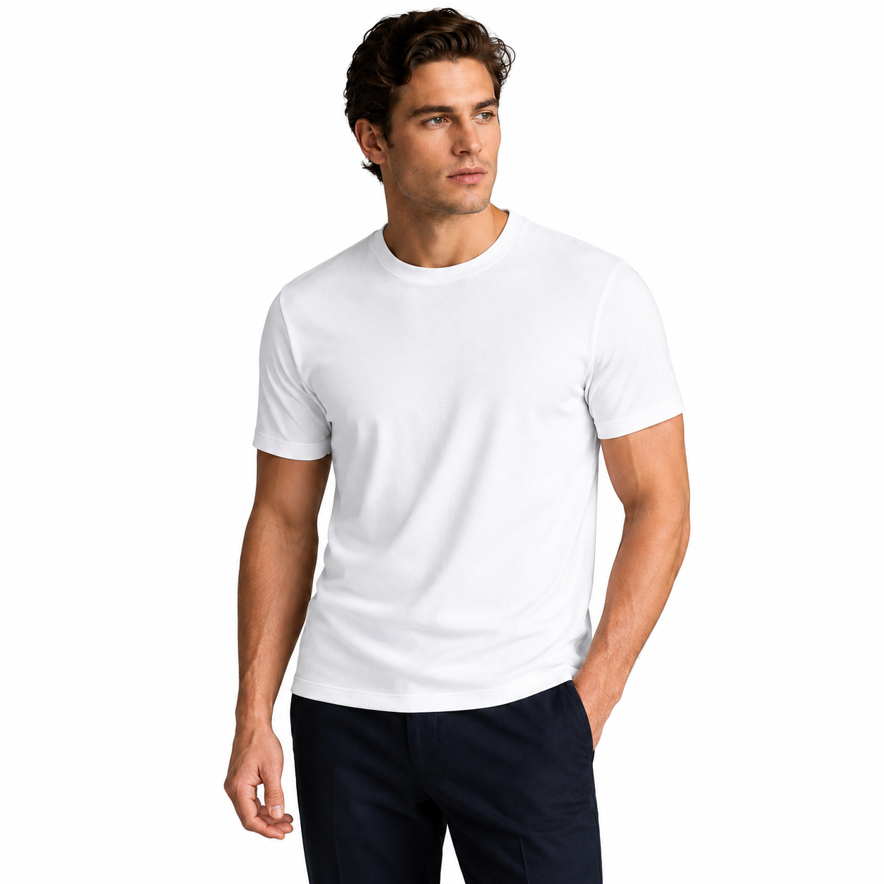 Long-Staple Cotton Crew Neck T-Shirt — Wrinkle-Free Loose Fit