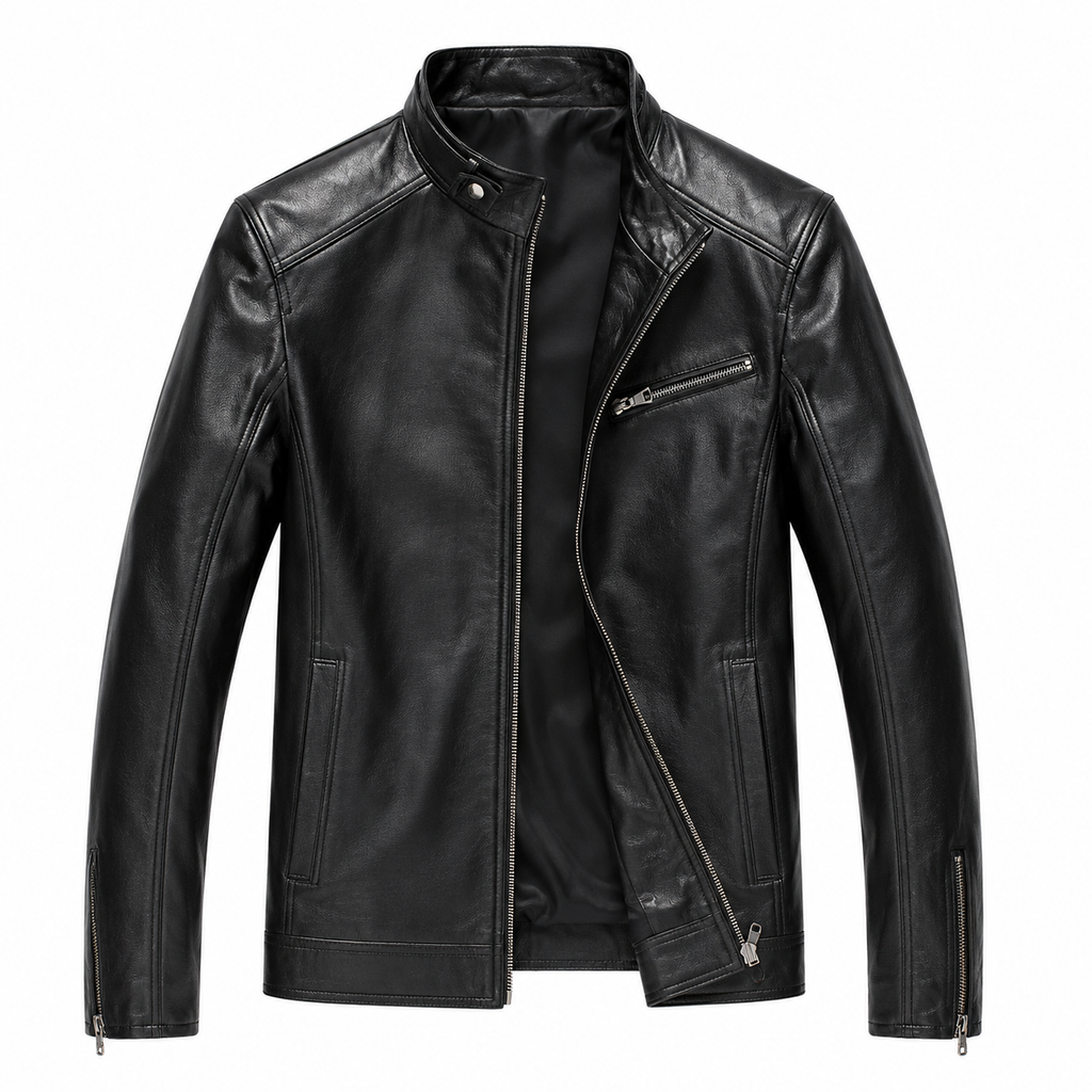 Moto Leather Jacket — Quilted Panel Zip-Up Biker