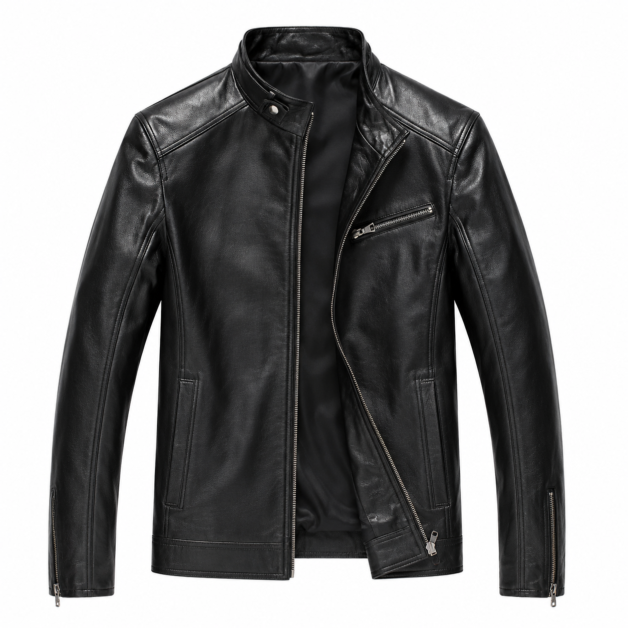 Moto Leather Jacket — Quilted Panel Zip-Up Biker