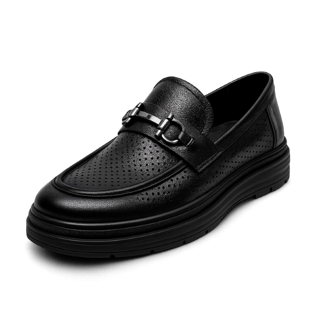 Perforated Authentic Leather Bit Loafers — Summer Breathable Formal