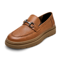 Perforated Authentic Leather Bit Loafers — Summer Breathable Formal