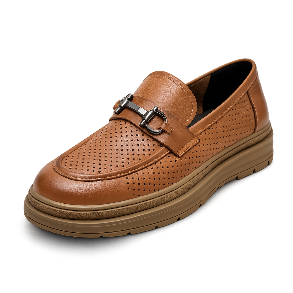 Perforated Authentic Leather Bit Loafers — Summer Breathable Formal