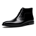 Polished Leather Chukka Boots — Square Toe Formal Lace-Up