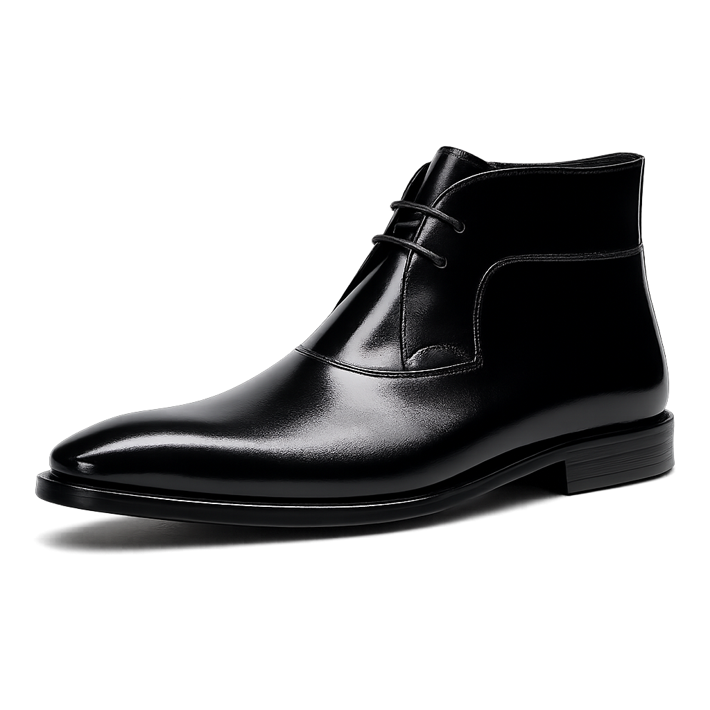 Polished Leather Chukka Boots — Square Toe Formal Lace-Up