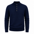 Pure Wool Henley Mock Neck Sweater — Button Ribbed Structured