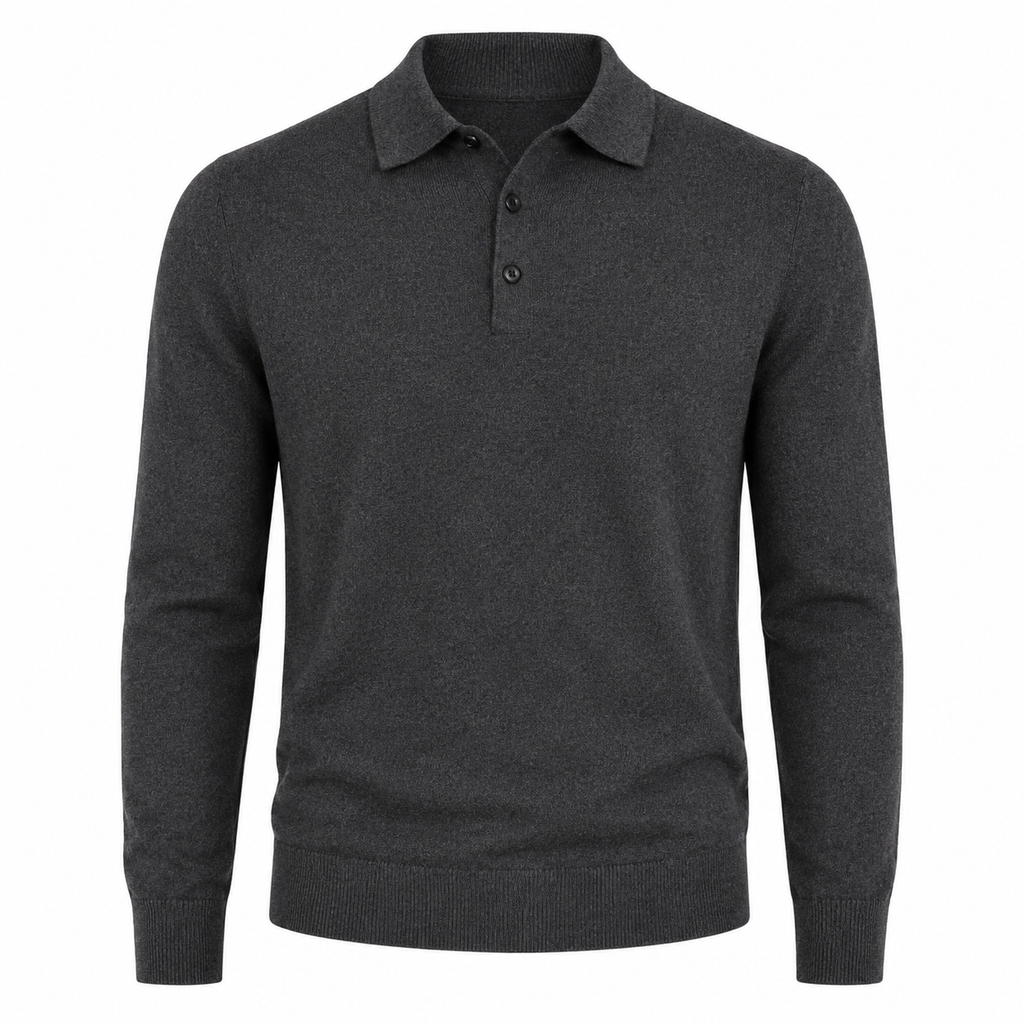 Pure Wool Polo Sweater — Long Sleeve Minimal