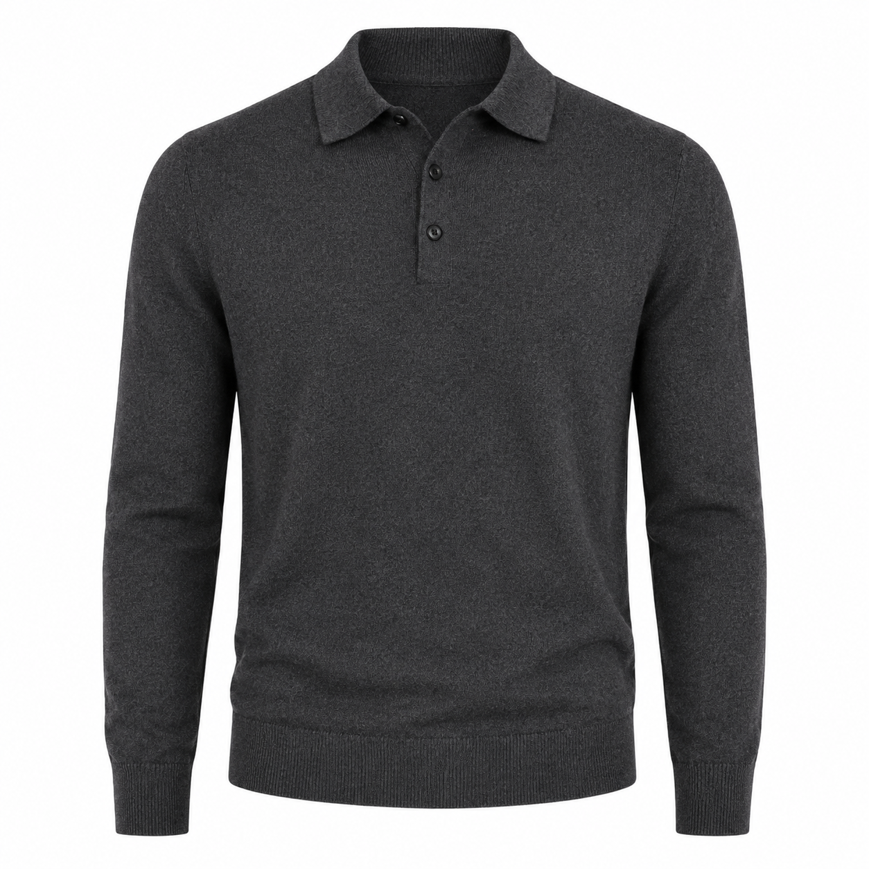 Pure Wool Polo Sweater — Long Sleeve Minimal