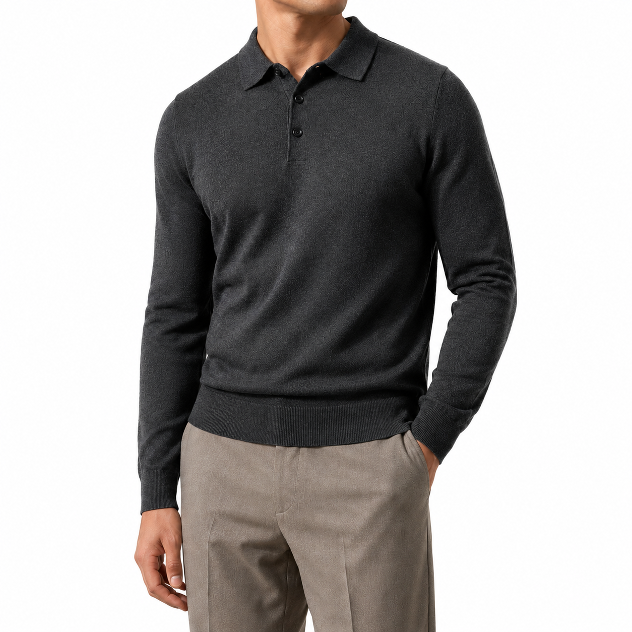 Pure Wool Polo Sweater — Long Sleeve Minimal