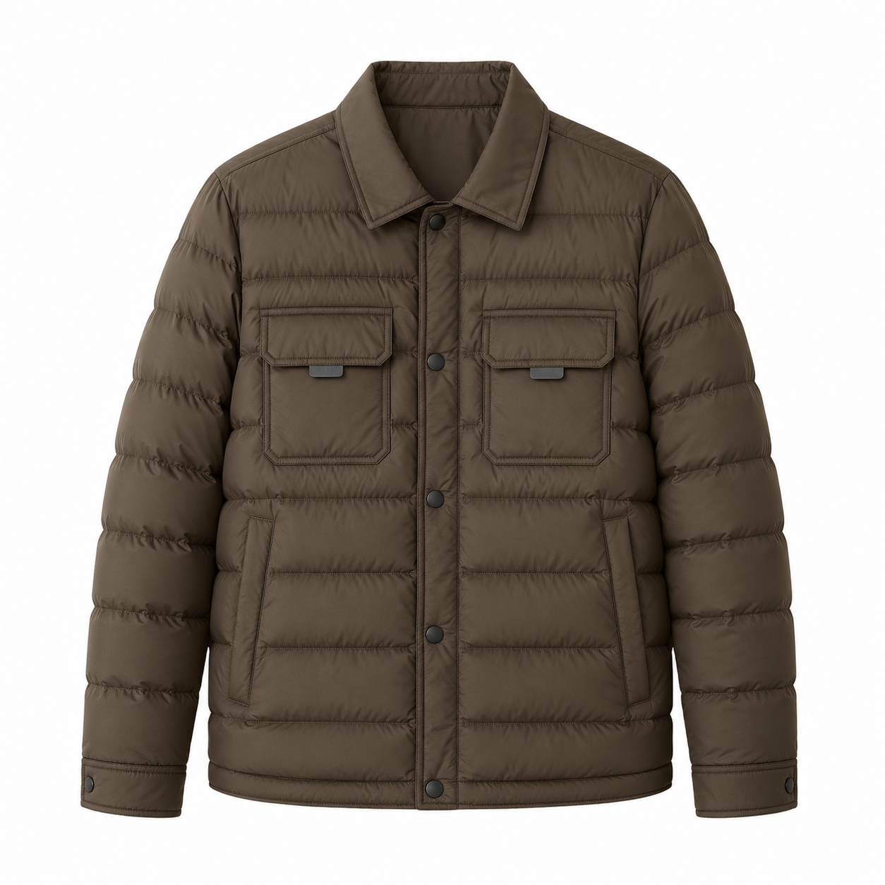 Quilted Cotton Shirt Jacket — Snap Button Slim Structured