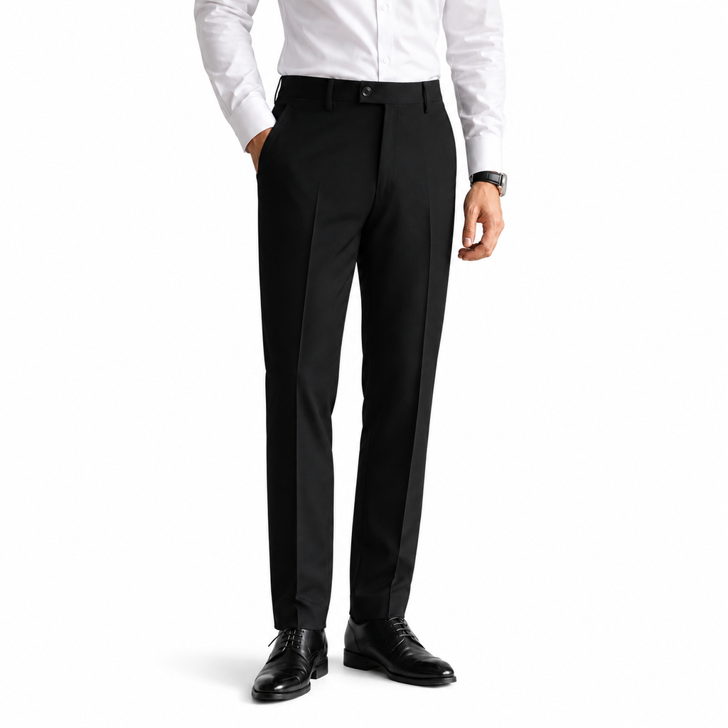 Slim Fit Elastic Commuter Trousers — Straight Leg Tailored
