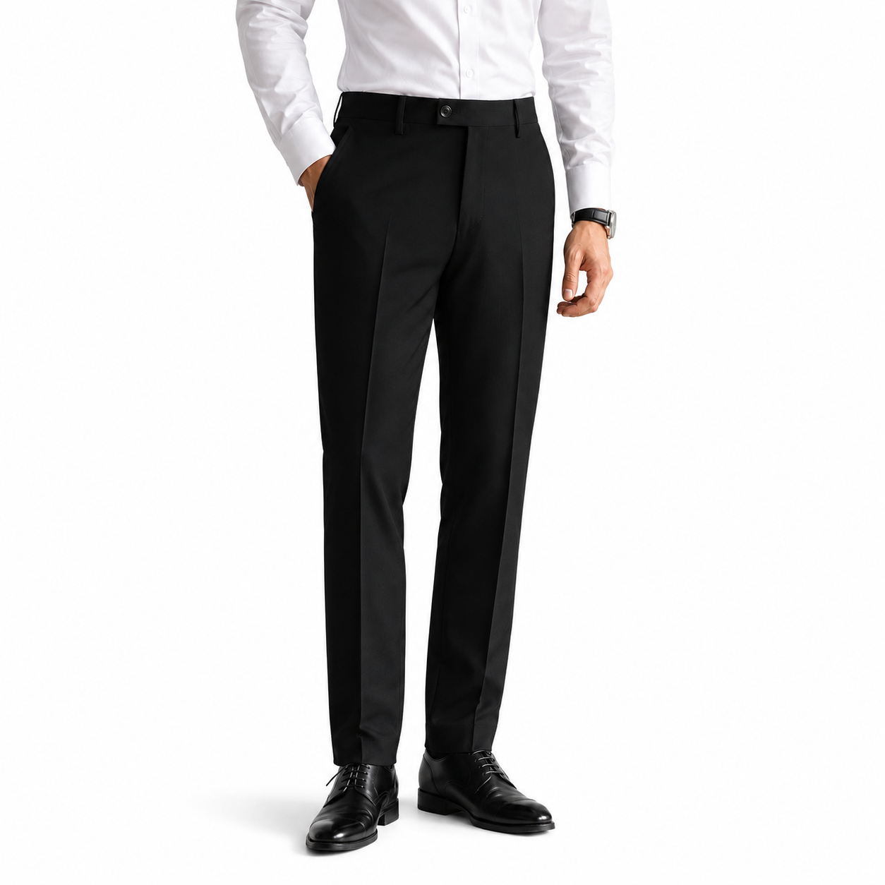 Slim Fit Elastic Commuter Trousers — Straight Leg Tailored