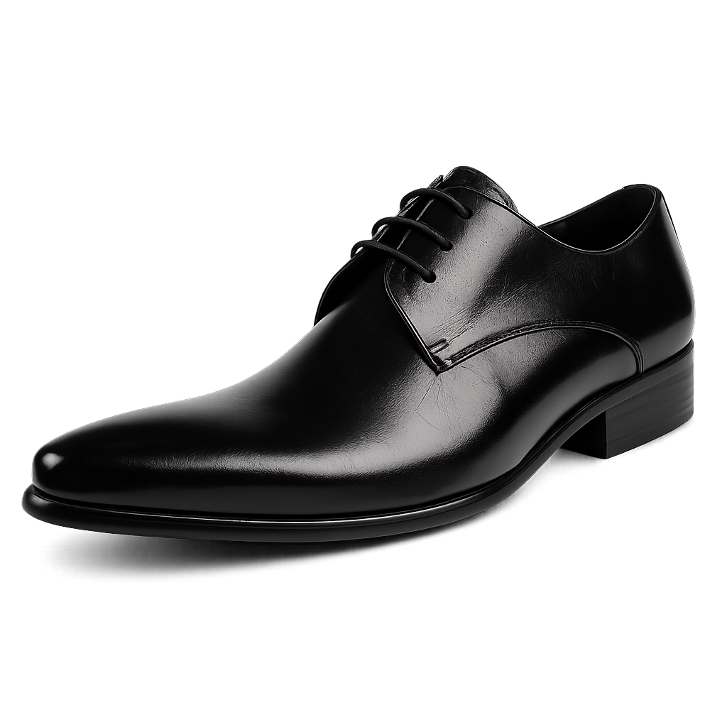Top-Grain Leather Pointed Toe Derby Shoes — Breathable British