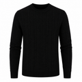 Vertical Cable Knit Cotton Sweater — Slim Crew Neck Tonal