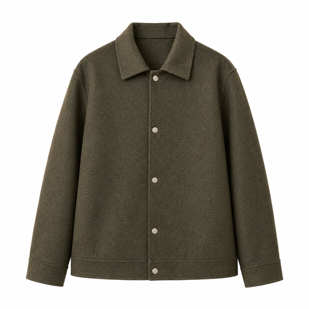 Wool Bouclé Coach Jacket — Snap Button Lapel Oversized