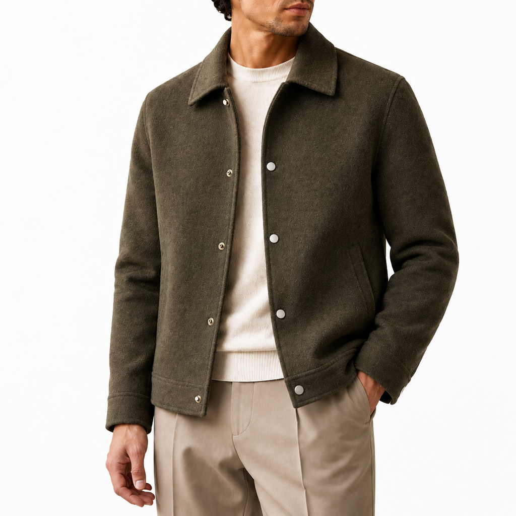 Wool Bouclé Coach Jacket — Snap Button Lapel Oversized