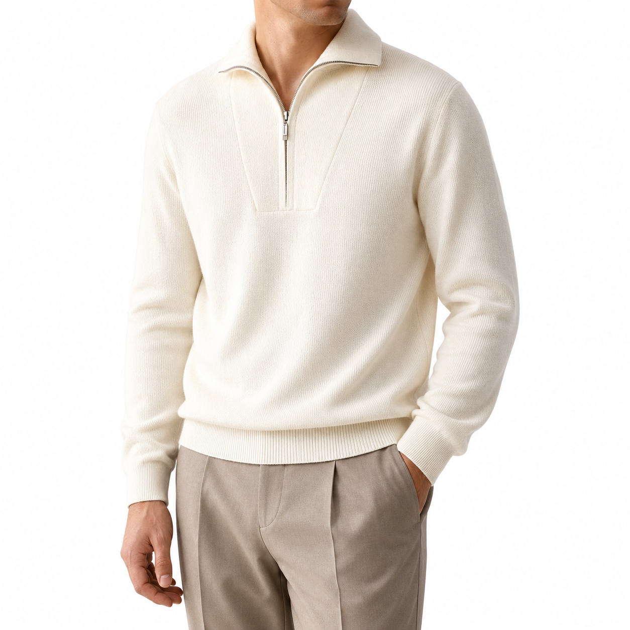 Wool Half-Zip Sweater — Thick Knit Relaxed